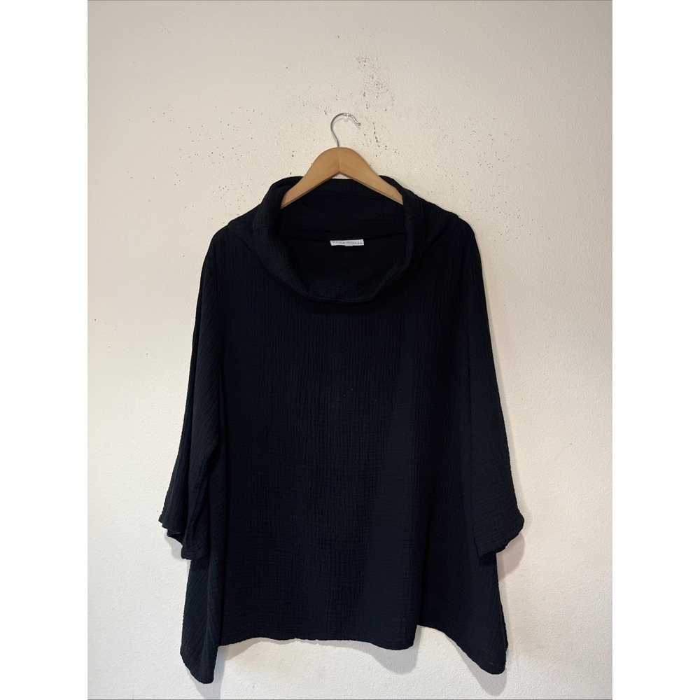 Bryn Walker Top Women XL  BlackCotton Cowl Neck Double Gauze Lagenlook Boxy Goth